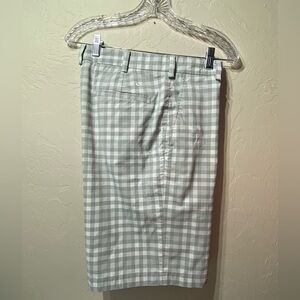 Nikegolf Check Shorts Sz 34 Mens Gray White Flat Front 5% Stretch